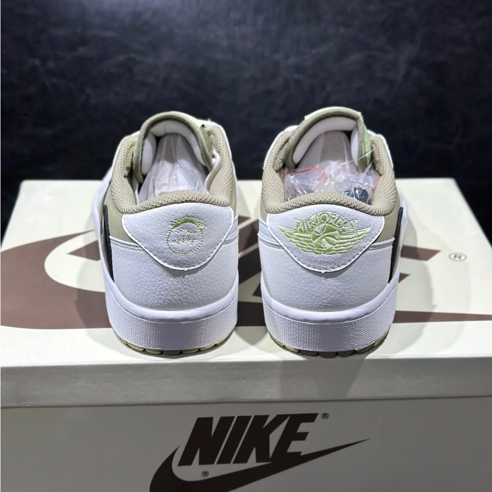 Nike Low-Top Sneakers in White, Beige & Black with Lime Tongue Accent